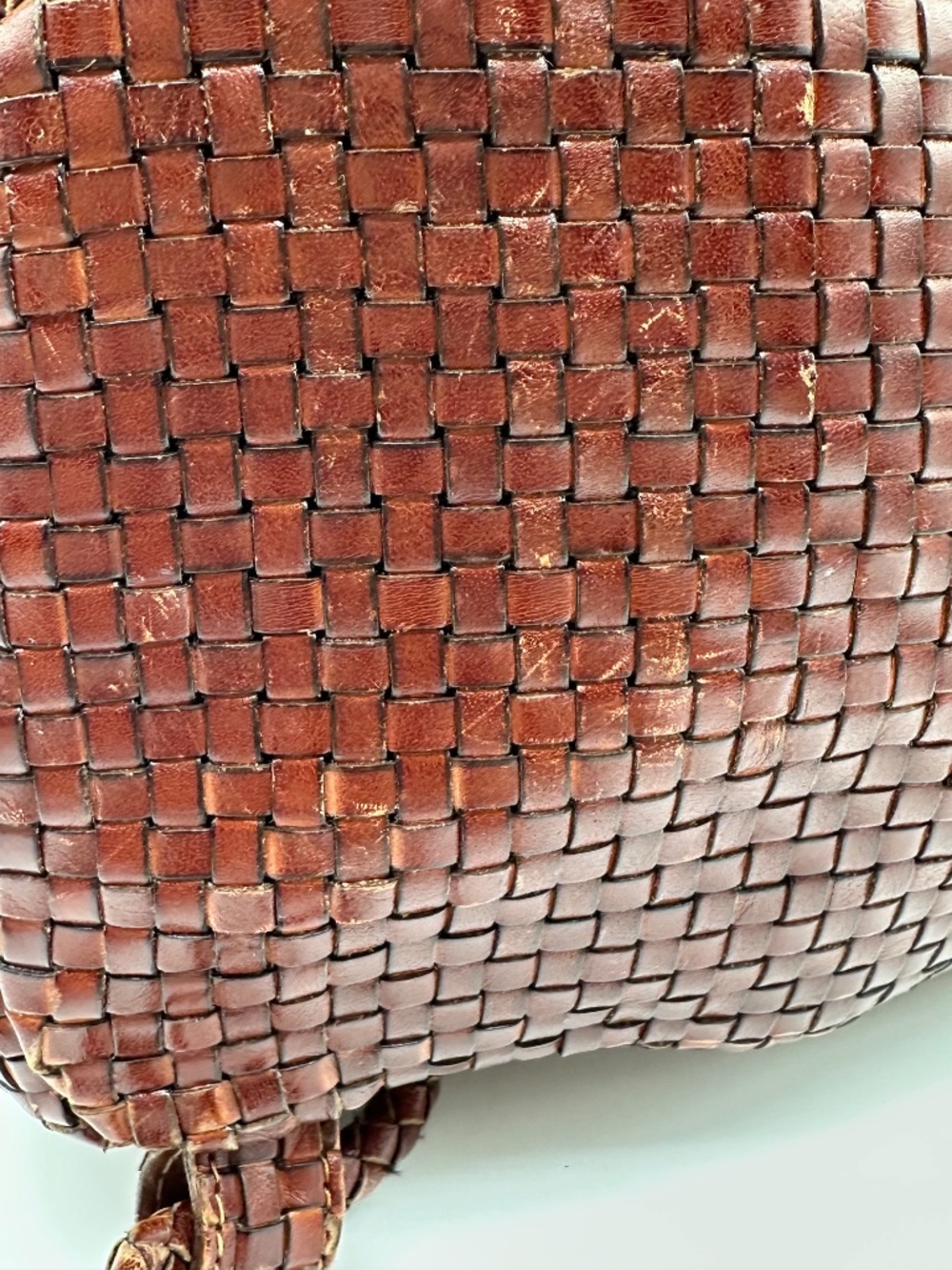 VTG DESMO Italy Woven Leather Backpack Brown Intrecciato Bucket Bag Boho - Picture 6 of 15